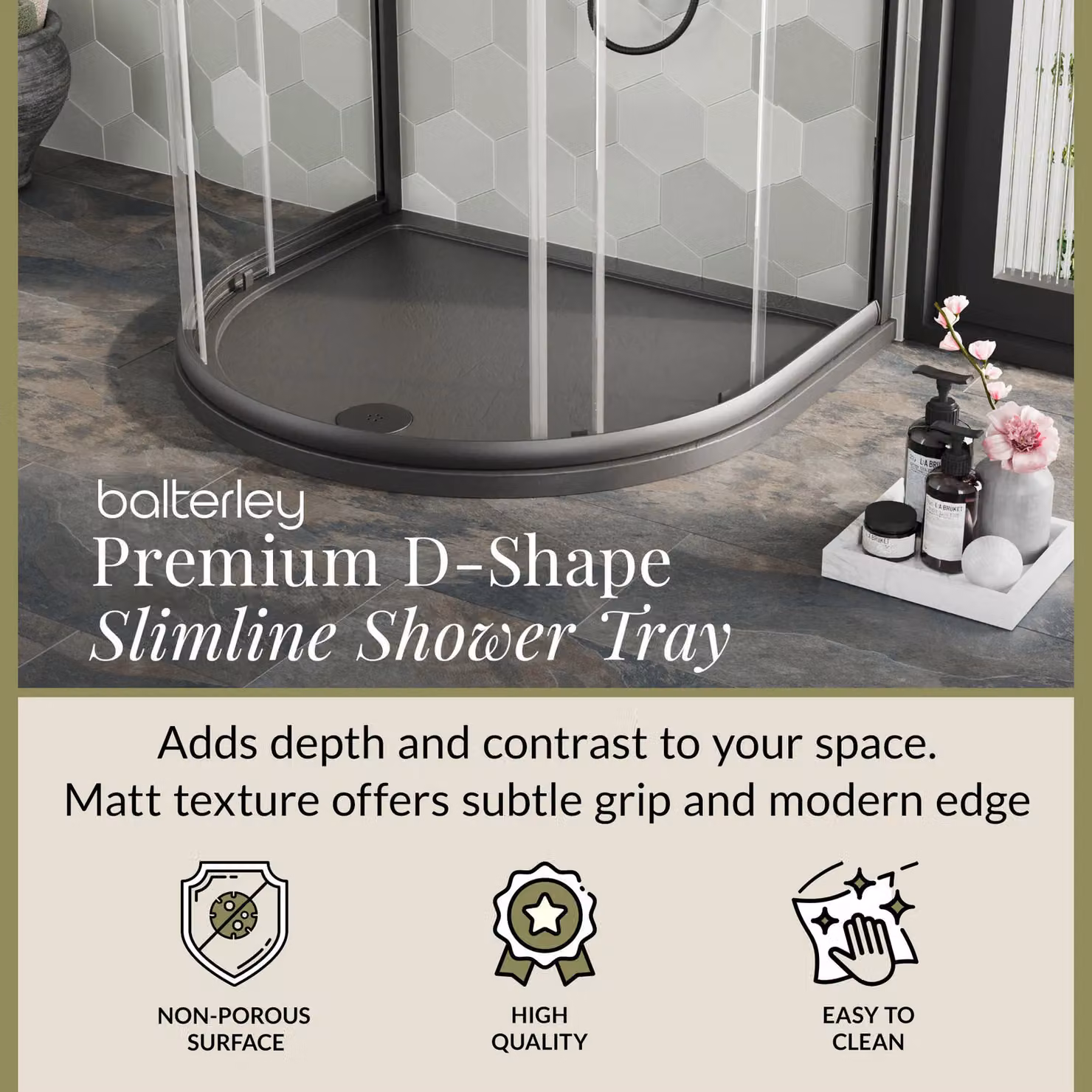 Balterley Premium D-Shaped Shower Tray in Grey – 2