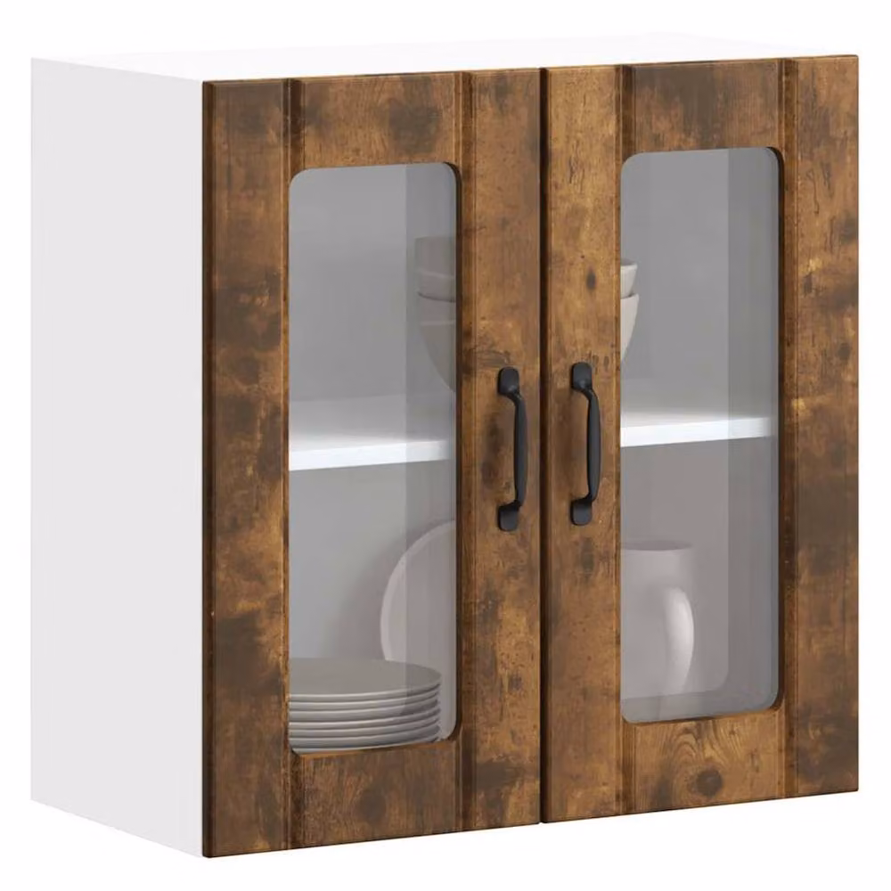 Berkfield Home Lucca Kitchen Wall Cabinet with Glass Door in Smoked Oak Brown, W/D/H: 60 x 31 x 25 cm – 2