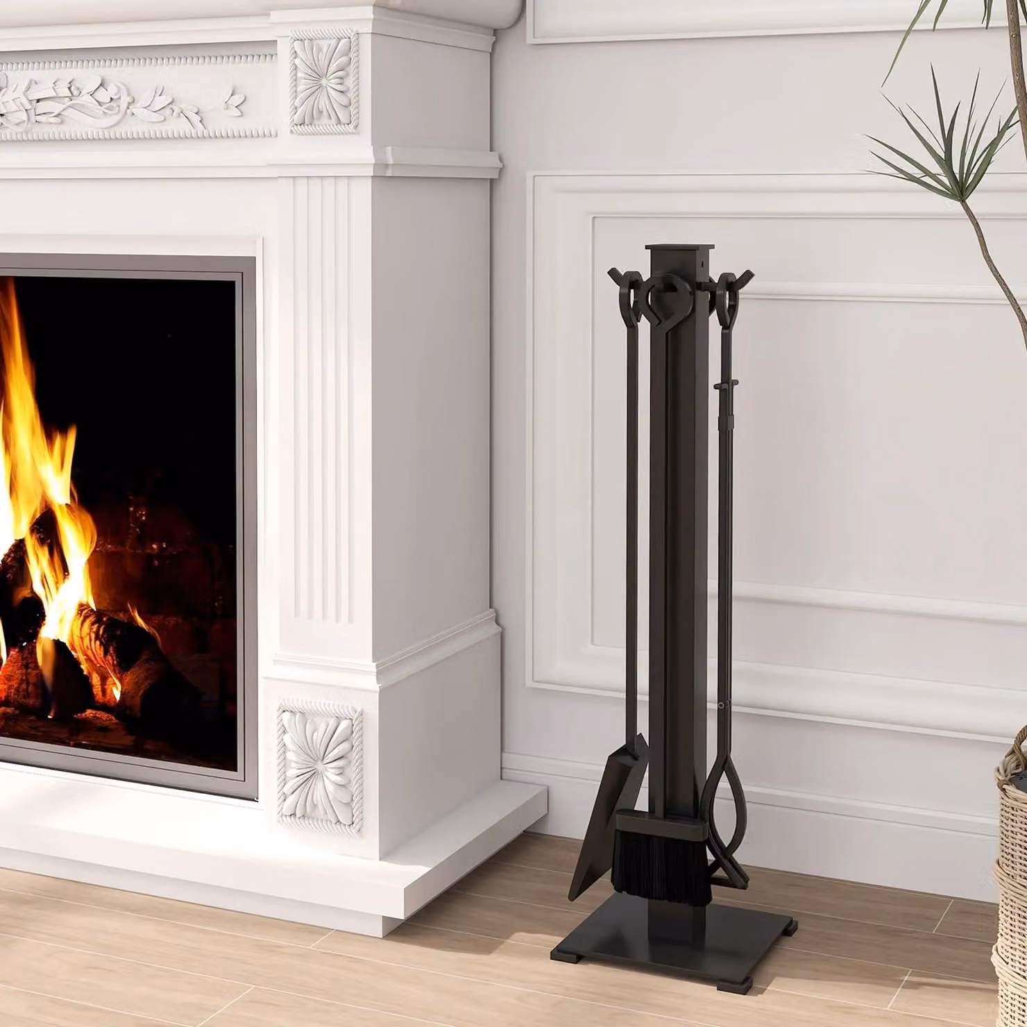 Costway 5 Piece Modern Metal Fireplace Tools Set in Black, Height: 81 cm – 7