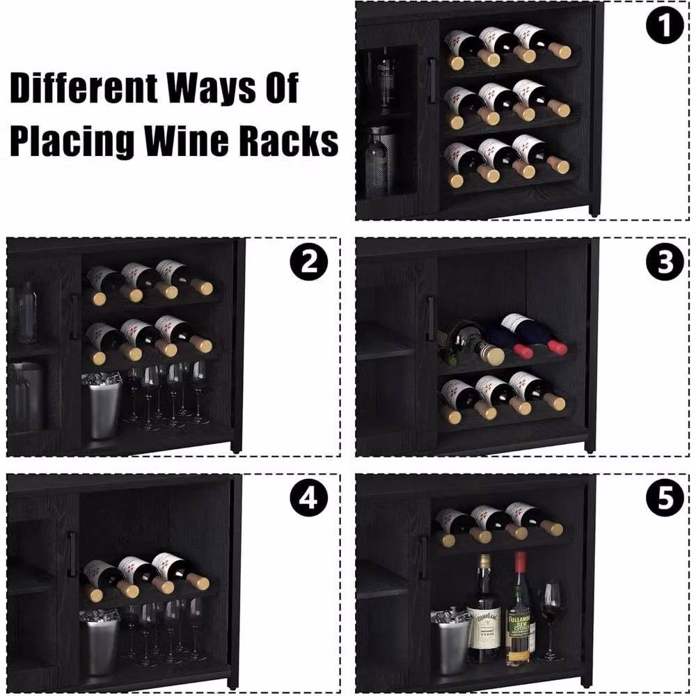 VOGREX Modern Black Wine and Coffee Cabinet with Glass Doors and Removable Wine Rack, H 91.44 cm x W 69.09 cm x D 40 cm – 4