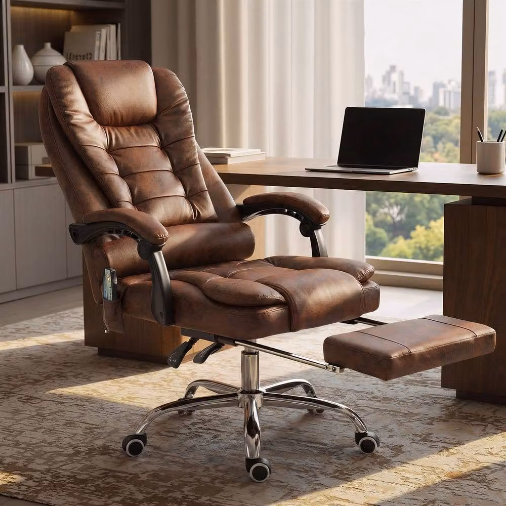 ERGOVEXA Six-Point Massage Executive Office Chair with Heat, Brown – 3