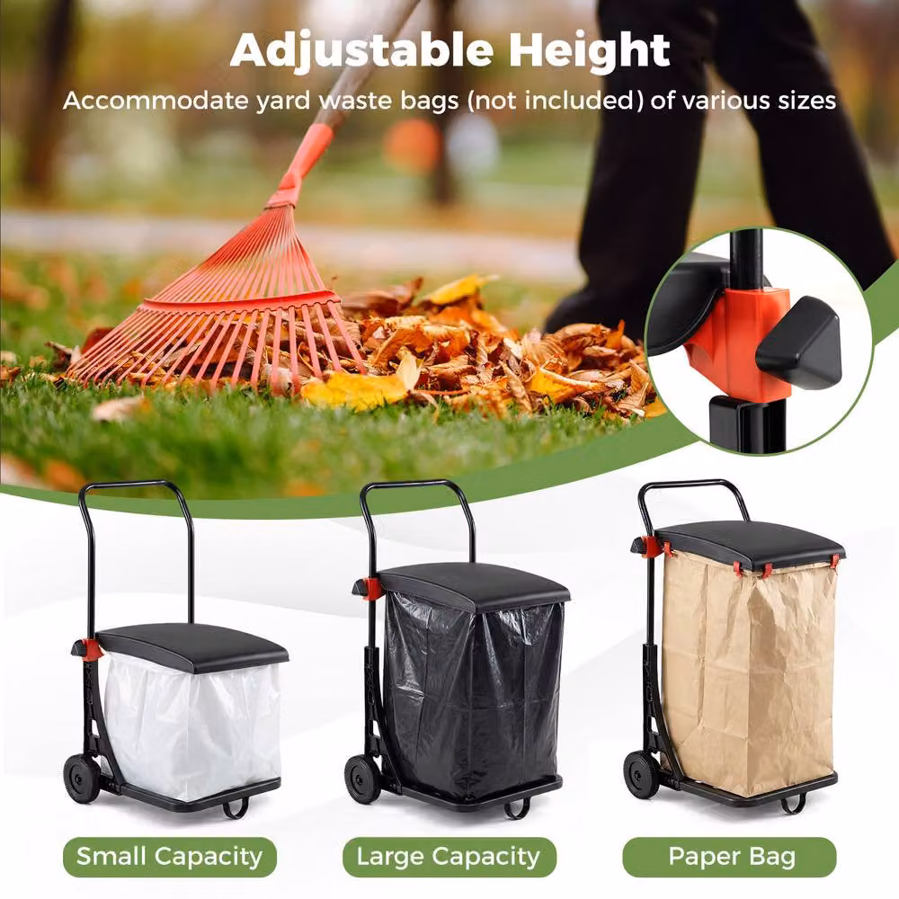 Costway Black Metal Moving Trash Bag Holder and Leaf Bag Stand Cart with Wheels – 4
