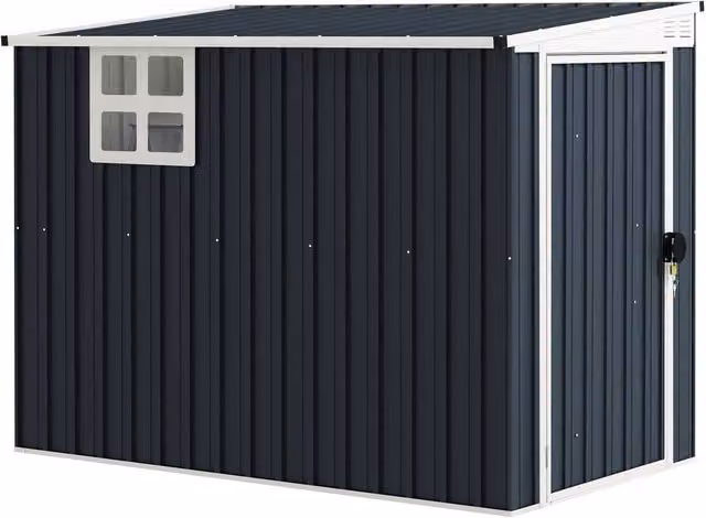 Rolipo Metal Pent Garden Shed with Window and Lockable Door, Dark Grey, W/D/H: 231.1 x 121.9 x 231.1 cm