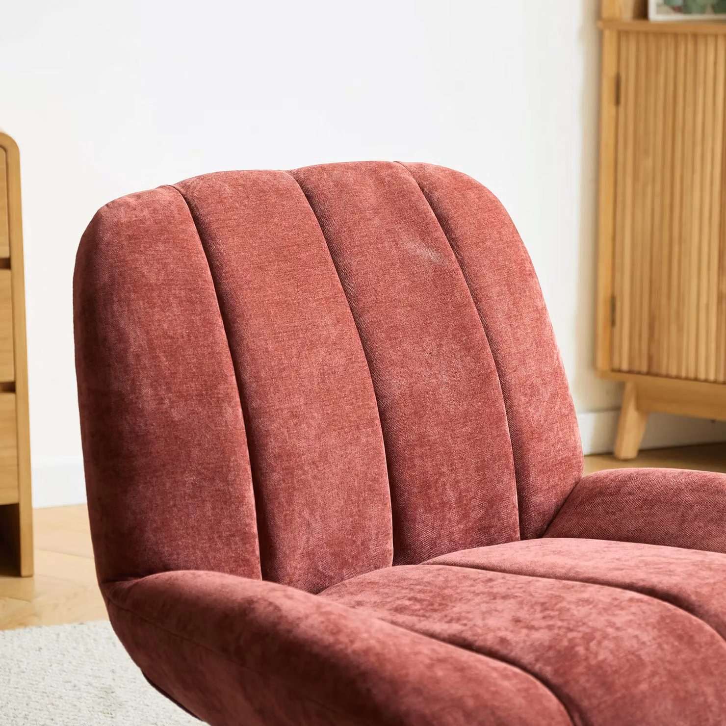 Nordlys Red Scandinavian Design Swivel Armchair with Metal Frame and Fabric Upholstery – 4