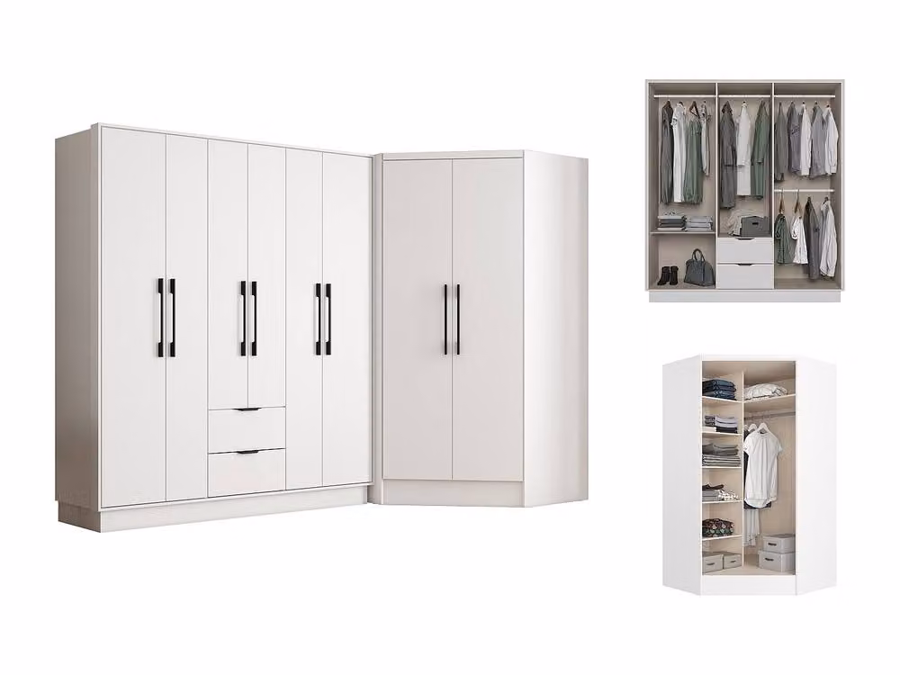FEOVA White Corner Cupboard with 8 Doors and 2 Drawers, W: 263 cm, H: 182 cm, D: 101.5 cm – 2