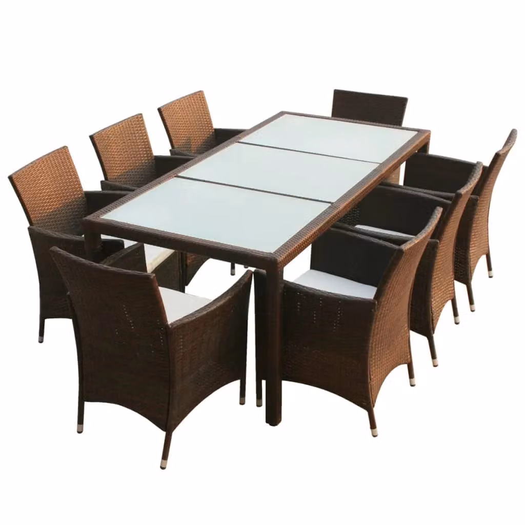 Berkfield Home 9 Piece Poly Rattan Outdoor Dining Set with Cushions in Brown – 2