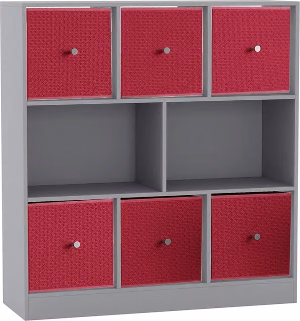 URBNLIVING 8 Cube Bookcase in Grey with 6 Fuchsia Fabric Storage Drawers