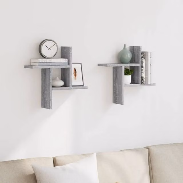Berkfield Home Wall Mounted Shelves, 2 Piece Set in Grey Sonoma, W/D/H: 38 x 12 x 38 cm