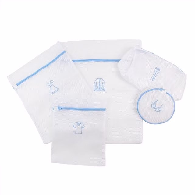 JVL Mesh Laundry Wash Bags for Delicates, White, Pack of 5