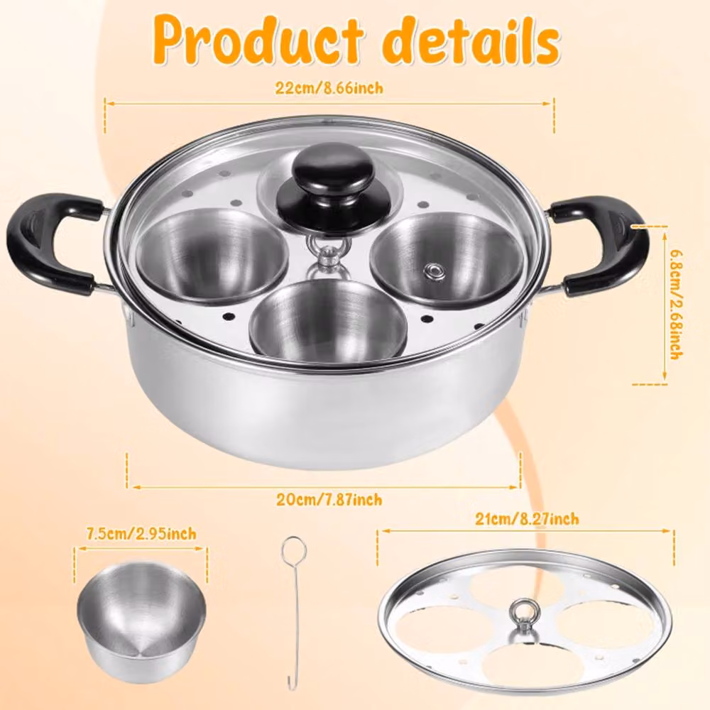 Ventryn Egg Poacher Steamer Pot with 4 Bowls and Glass Lid in Silver – 2