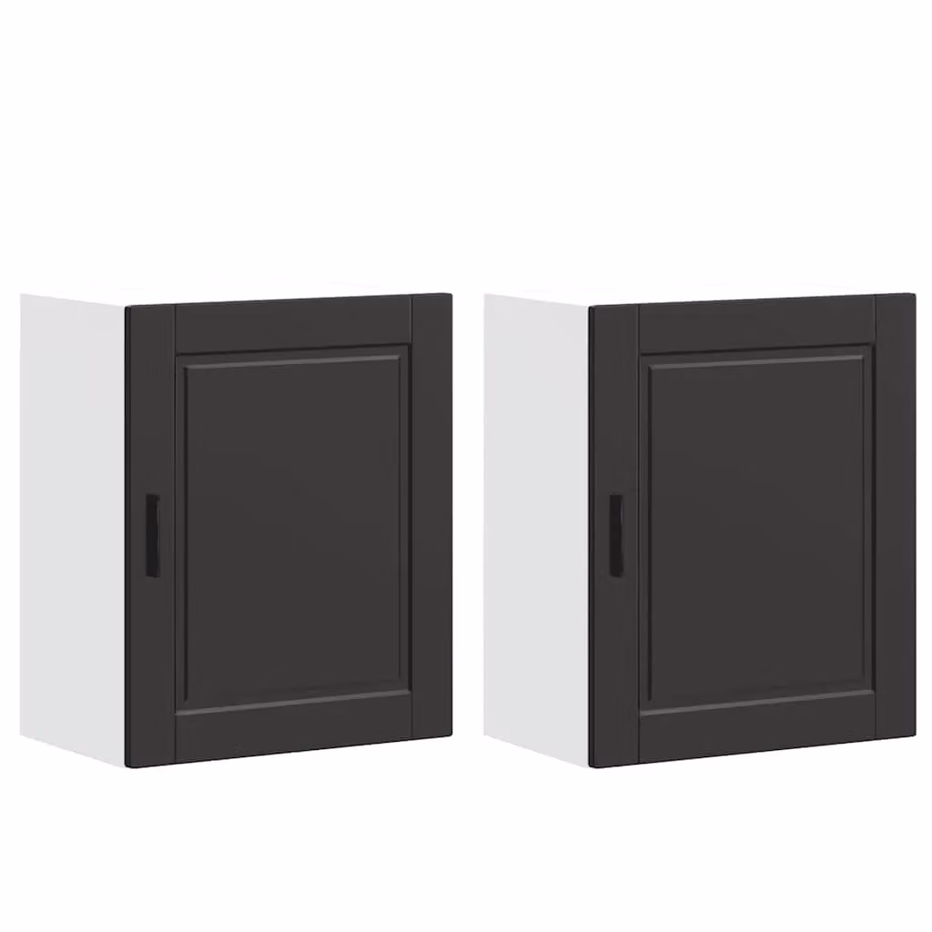 Berkfield Home Porto Kitchen Wall Cabinets, 2 Piece Set in Black and Brown Engineered Wood – 1