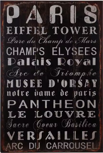 Maison by Premier Paris Typography Wall Plaque in Distressed Wood Finish, Available in Black or White