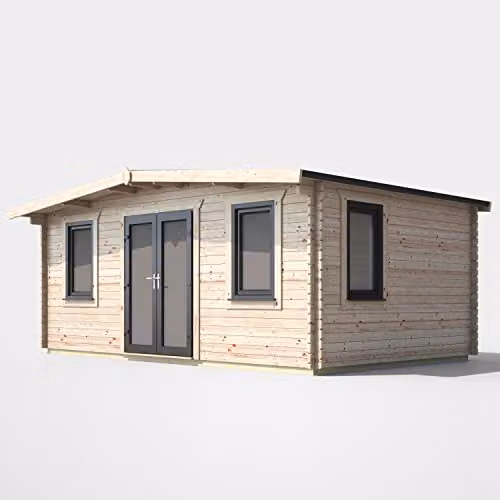 Powersheds Premium Apex Chalet Log Cabin with Central Double Doors and EPDM Rubber Roofing in Anthracite Grey, W: 558.98 cm, D: 426.65 cm, H: 249.0 cm – 1