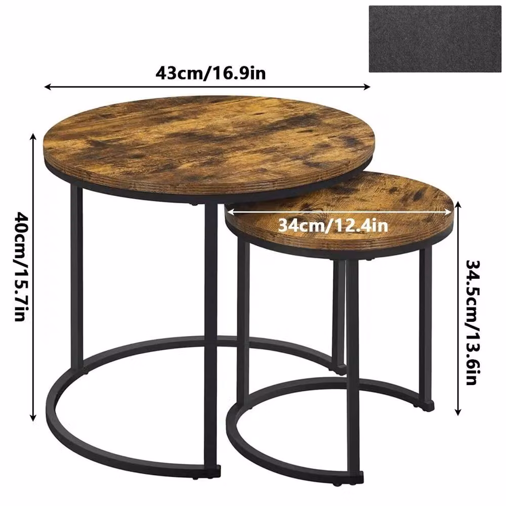 FLAVORA Set of 2 Round Nesting Coffee Tables in Brown Wood Finish – 2
