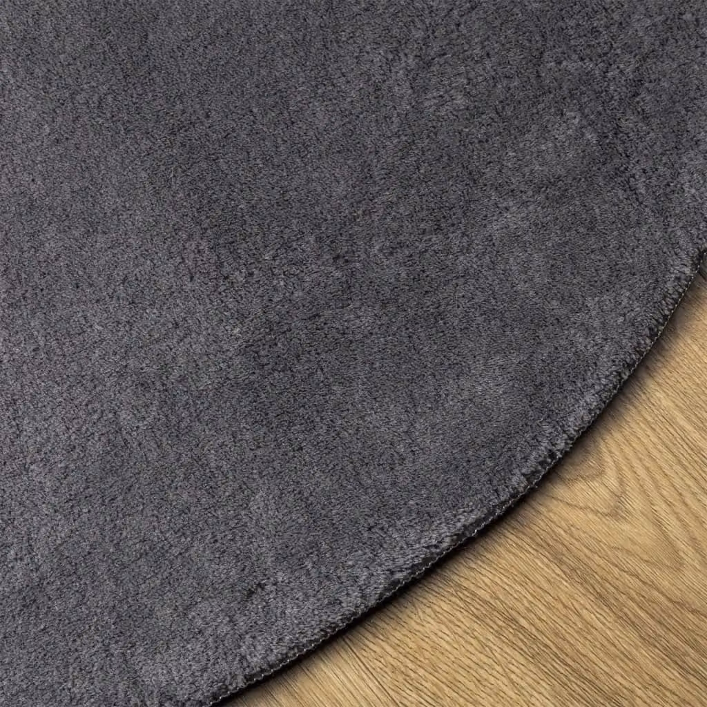 Berkfield Home Round Short Pile Soft and Washable Anthracite Black Rug, Diameter: 100 cm – 2