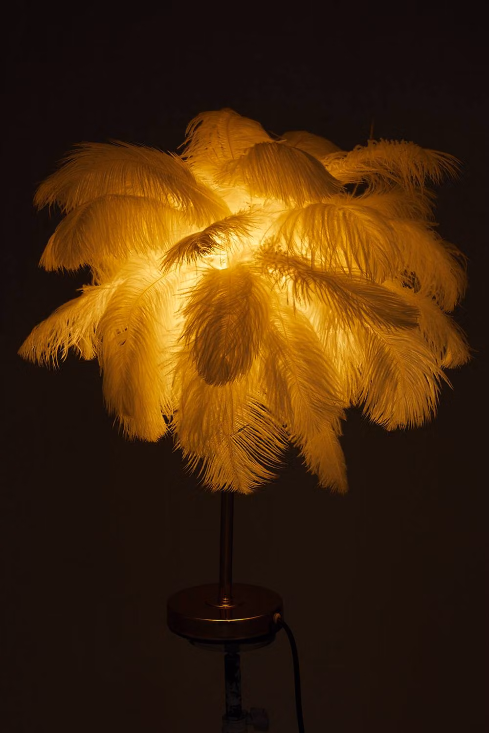 Garden Sanctuary Modern White Feather Table Lamp with Gold/Brass Metal Base – 2