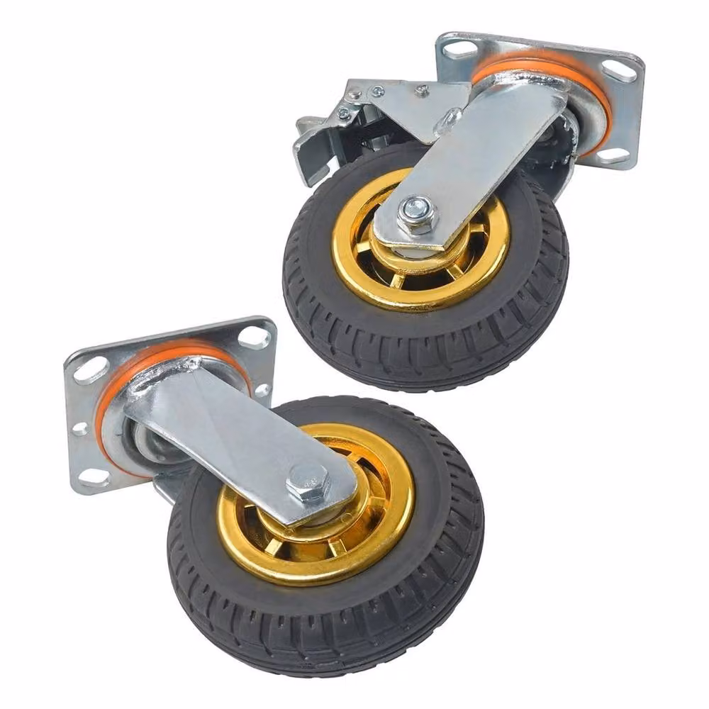 Ventryn Heavy Duty Galvanised Steel Swivel Caster Wheels, 4 Pack, 1000kg Capacity, 2 with Brakes, Multicolour – 4