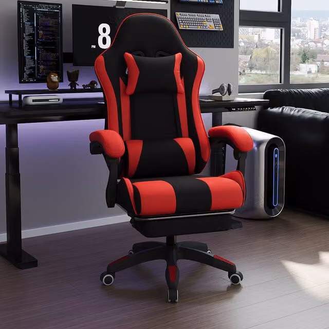 Livingandhome Red and Black Sporty Gaming Chair with Headrest and Footrest