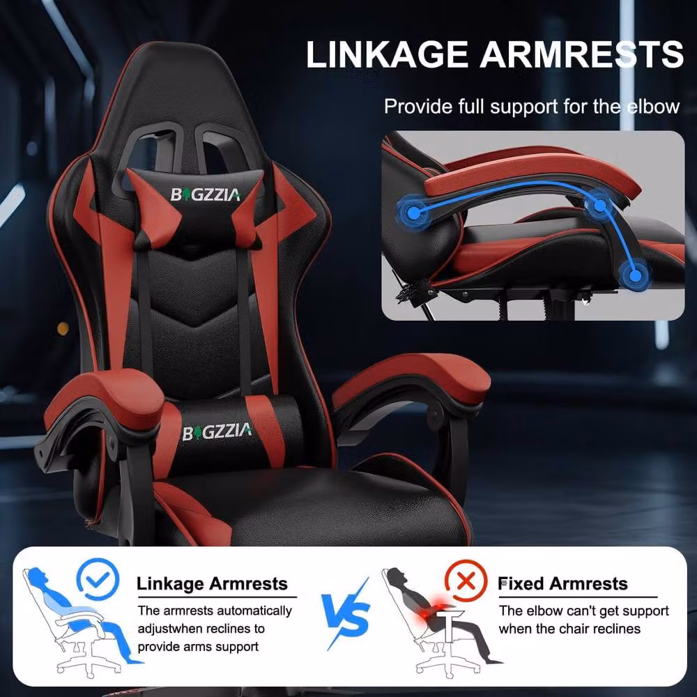 Gartistgo Bluetooth Gaming Chair in Red with Lumbar Support and Headrest – 5