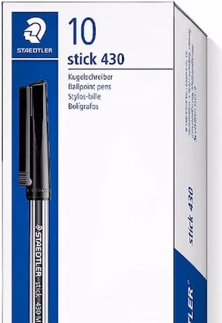 Staedtler Stick 430 M-9 Ballpoint Pens with Black Ink, 10 Pack