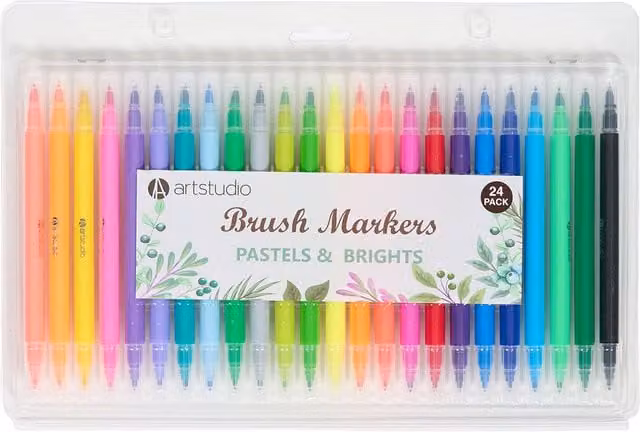 Art Studio Pack of 24 Multicolour Pastel and Bright Brush Ink Markers