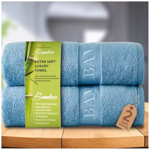 GC GAVENO CAVAILIA 2 Pack Blue Bamboo and Cotton Extra Large Bath Sheets, W: 80 cm, L: 140 cm, 500 GSM – 1