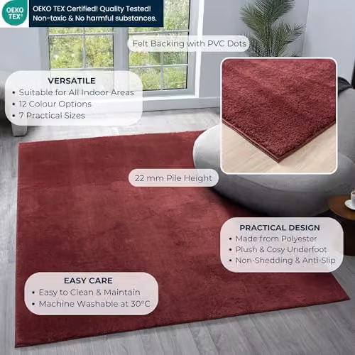 Desire Rugs Red Plain Modern Non-Slip Washable Living Room Area Rug, W: 160 cm, L: 220 cm – 3