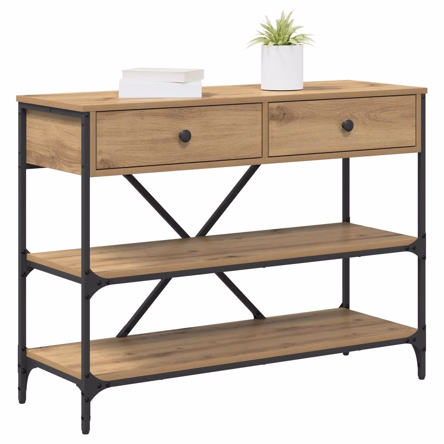 Berkfield Home Artisan Oak Console Table in Brown and Black, W/D/H: 100 x 34.5 x 75 cm – 3