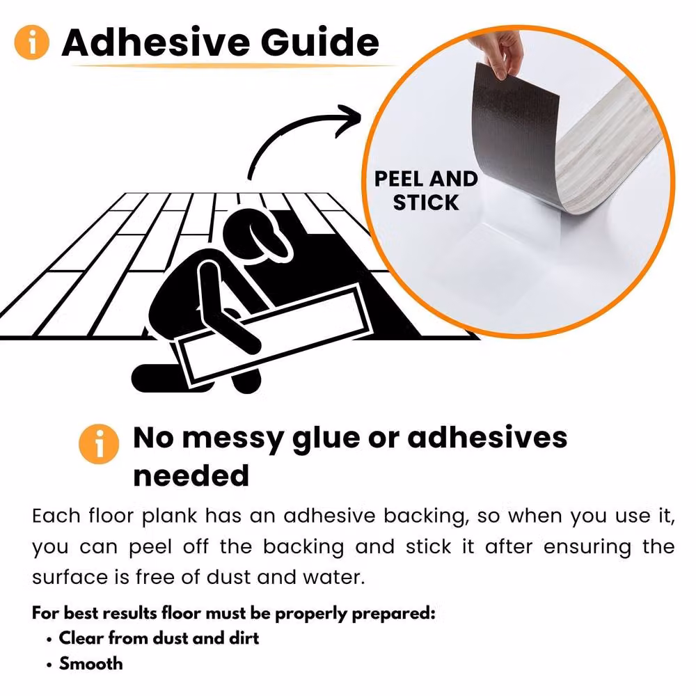 Novecrafto Self Adhesive Wood Look Vinyl Floor Planks, 10 Pack, Grey, Stormwave Timber Design, W: 91.4 cm, D: 15.2 cm, Covers 1.39 m² – 3