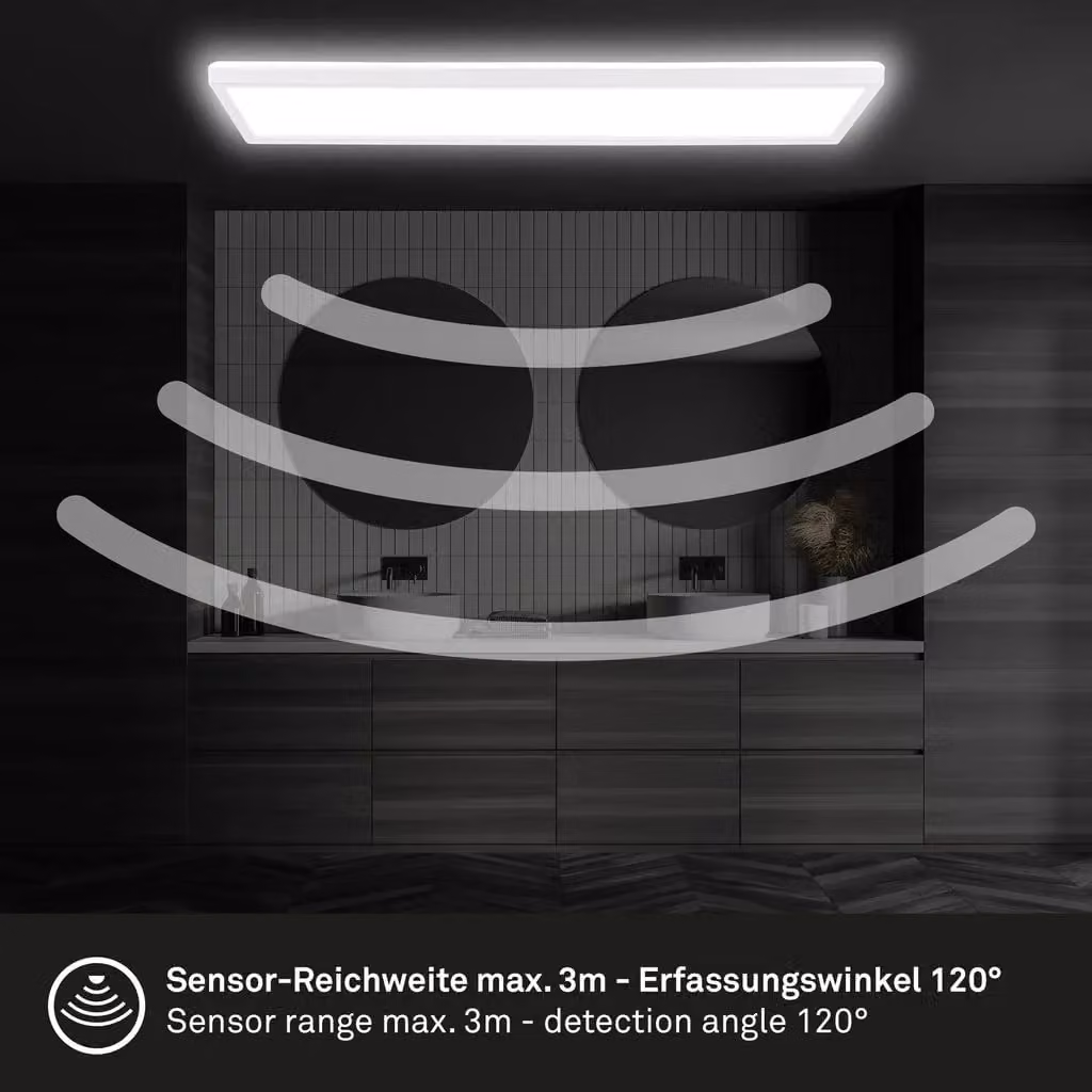 Briloner Ultra Flat LED Ceiling Panel with Motion Sensor, IP44, White, W/D/H: 58 x 20 x 3 cm – 4
