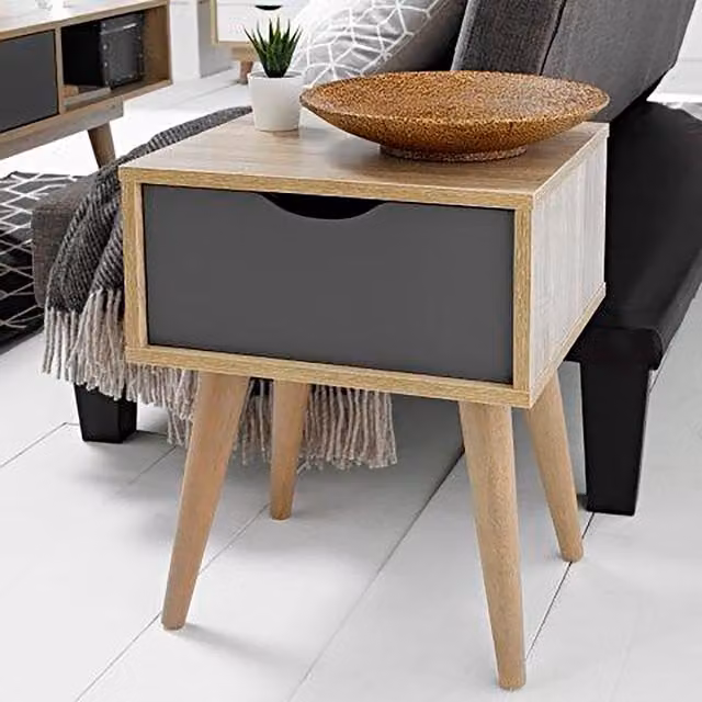 LPD Home Scandi 1 Drawer Lamp Table in Grey Oak Wood