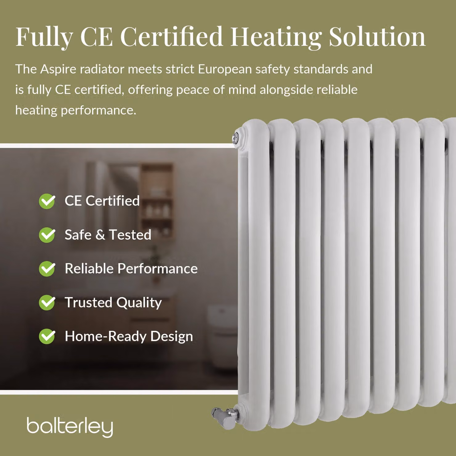 Balterley Aspire Horizontal Double Panel Radiator, Gloss White, W: 86.3 cm, H: 63.5 cm, D: 6.35 cm – 3