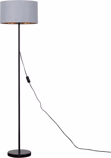 ValueLights Modern Black Metal Floor Lamp with Grey and Gold Fabric Drum Shade
