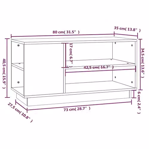 vidaXL Modern Grey Solid Wood Pine TV Cabinet W/D/H: 80 x 35 x 40.5 cm – 3