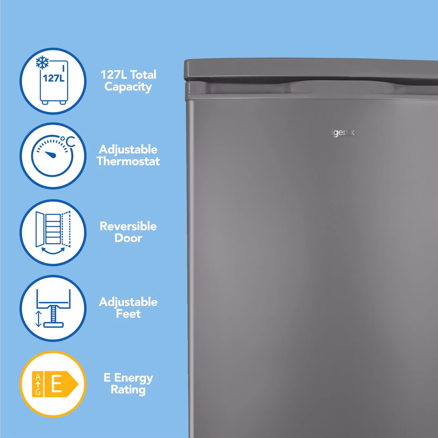 Igenix Under Counter Larder Fridge, 127 Litre, Silver – 2