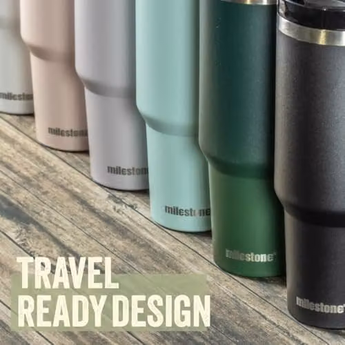 Milestone Camping 40oz Milestone Travel Mug Tumbler with Straw, Handle and Lid in White – 5