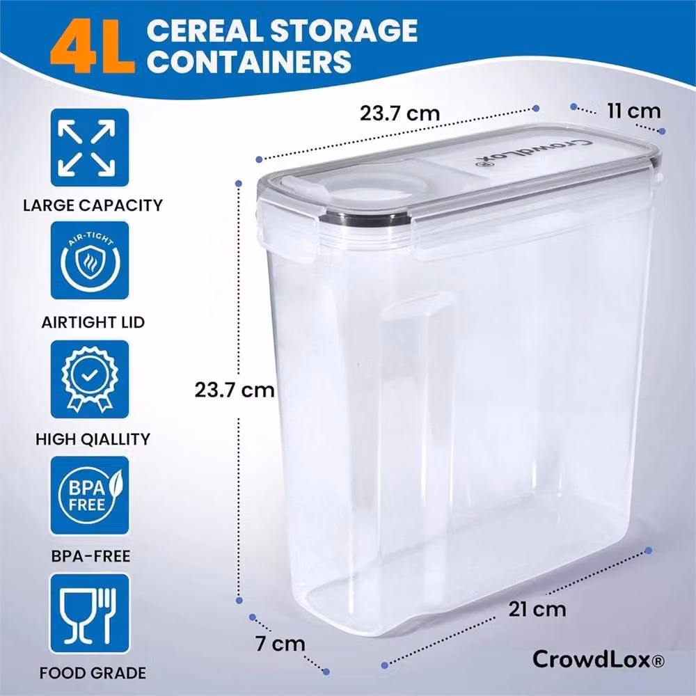 Havendro Set of 4 Airtight and Leakproof Cereal Food Storage Containers, Clear Plastic, BPA Free – 2