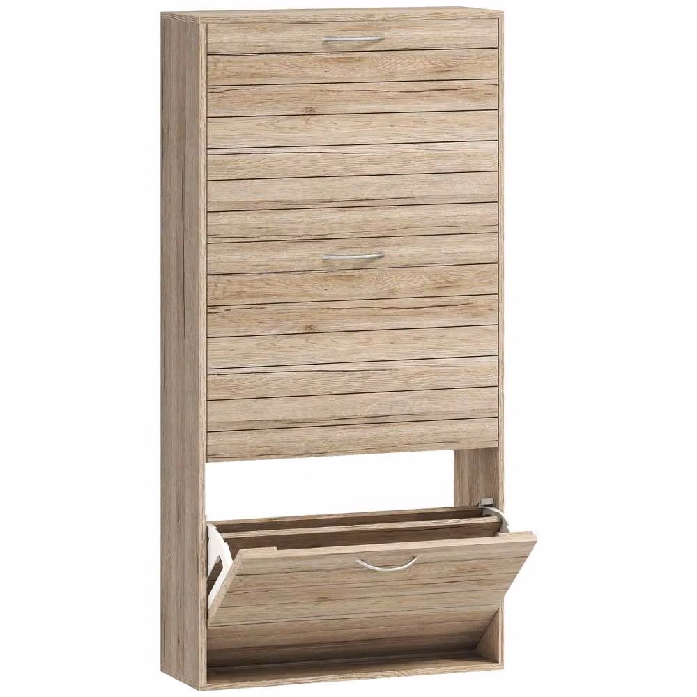 Wyld Haus Covara Brown Wood Effect Wall Mounted Shoe Cabinet with 12 Pair Capacity and Tilting Compartments, W/D/H: 116.0 x 23.5 x 57.0 cm – 2