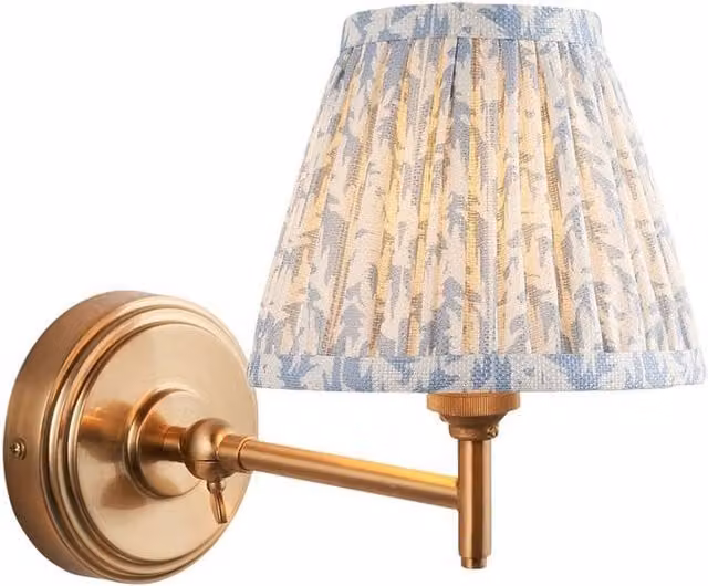 Netlighting Step Fold Wall Light in Blue Fabric with Gold/Brass Metal Accents, 16cm, B22