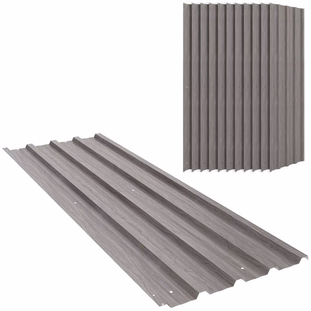 Rolipo Set of 12 Grey Wood Effect Corrugated Galvanised Steel Roof Panels – 2