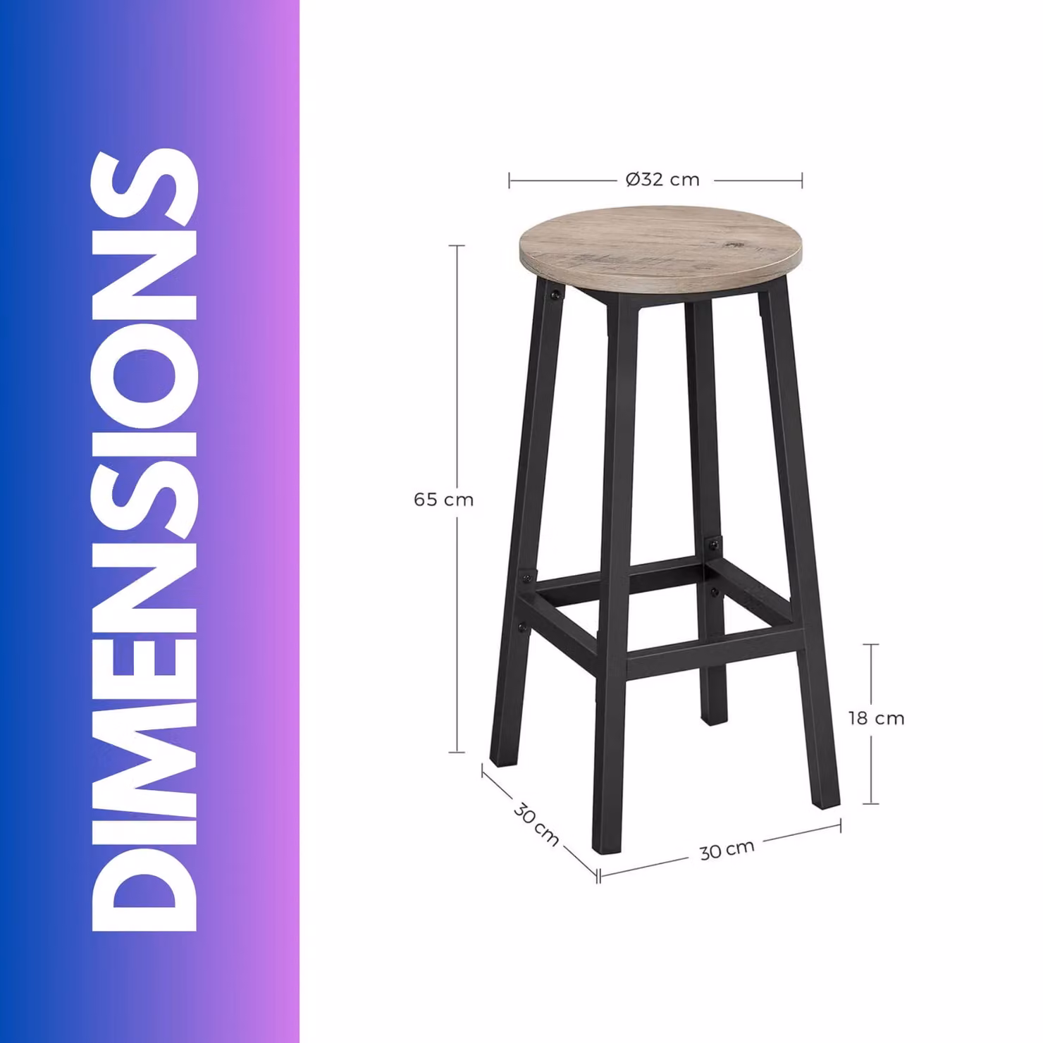 Rafaelo Mobilia Set of 2 Industrial Bar Stools in Grey and Black – 3