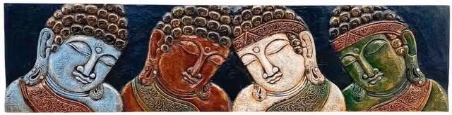 Minster Buddha Wood Wall Plaque, Multicolour, W: 100 cm, H: 18 cm, D: 2 cm