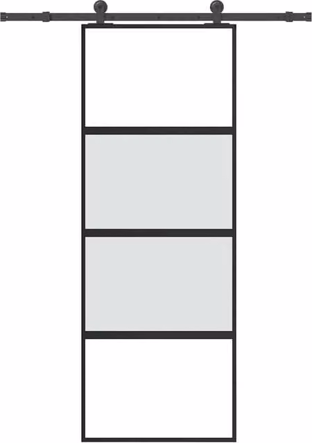 Berkfield Home Modern Sliding Door with Hardware Set in Black, Tempered Glass and Aluminium, W: 76 cm, H: 205 cm – 1