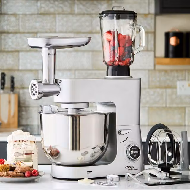Cooks Professional Multi Function 8L Digital Stand Mixer 1800W with Sausage Stuffer, Silver