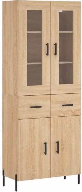 Berkfield Home Sonoma Oak Highboard in Brown with Glass Doors, W/D/H: 69.5 x 34 x 180 cm