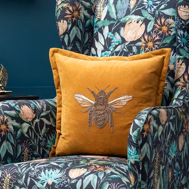 Voyage Maison Layla Feather Filled Velvet Embroidered Bee Cushion in Gold/Yellow, W/D/H: 50 x 50 x 50 cm – 3