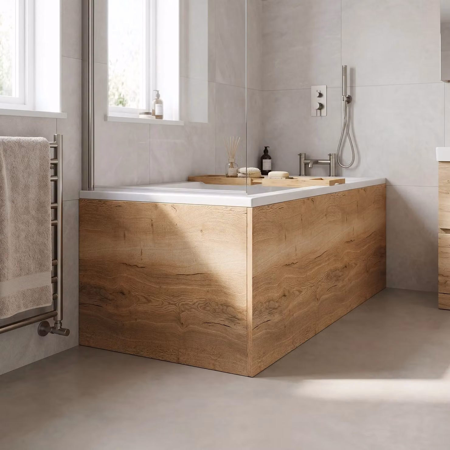 Balterley L-Shaped Square End Bath Panel in Autumn Oak Brown – 2