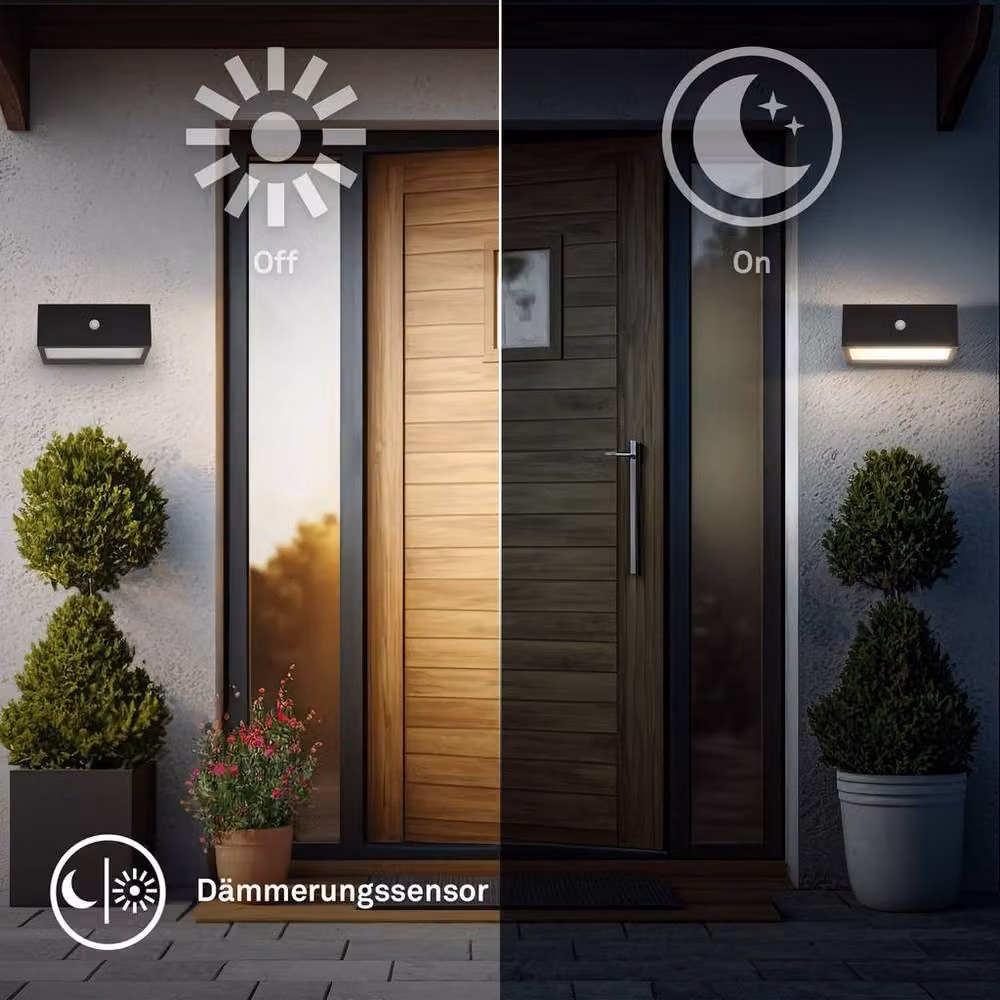 Briloner Black LED Outdoor Wall Light with Motion Sensor and Dusk Sensor, Rechargeable, Dimmable, IP44, W/D/H: 18.5 x 9.5 x 7.5 cm – 3