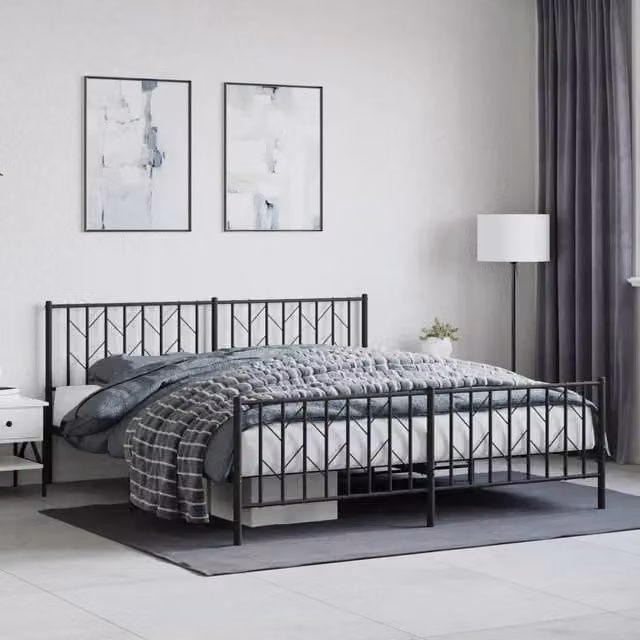 Berkfield Home Metal Bed Frame with Footboard, Black, W/D/H: 183 x 213 cm – 1