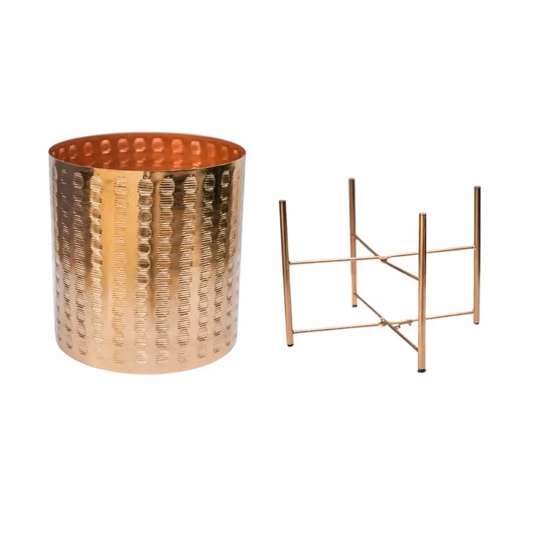 Ivyline Zendaya Gold Embossed Metal Planter with Stand, H 25 cm x D 25 cm – 3